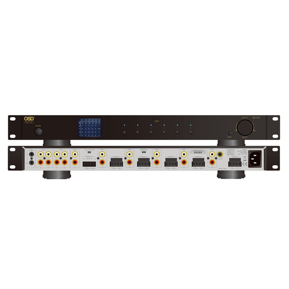 OSD Nero MX1250 DSP Matrix 12-Channel Amplifier, 6-Zone Multi-Room Audio System for Whole Home Audio